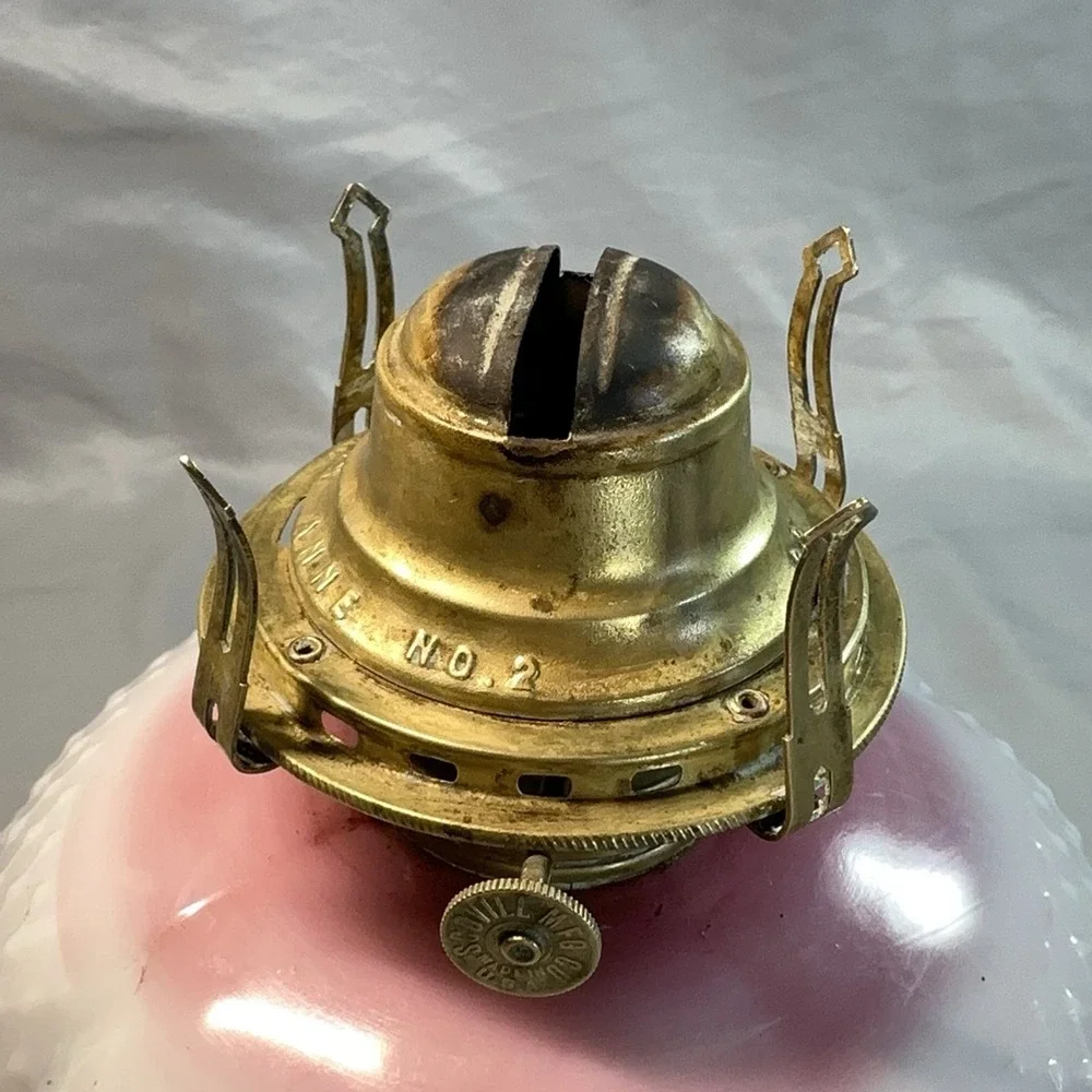Antique Oil Lamp Base Consolidated Glass Florette Pink Blush Bulging Petal